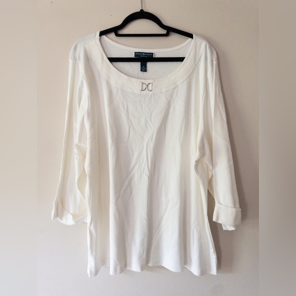 NWT Karen Scott White Top Silver Accent 3X 100% Cotton - Picture 1 of 6